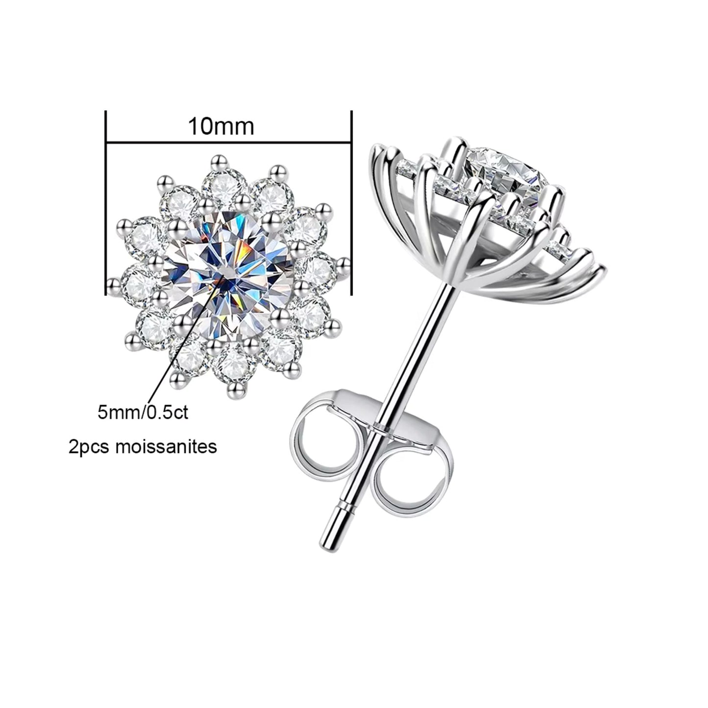 925er Silber Sonnenblumen-Ohrringe mit 1 Karat Moissanite