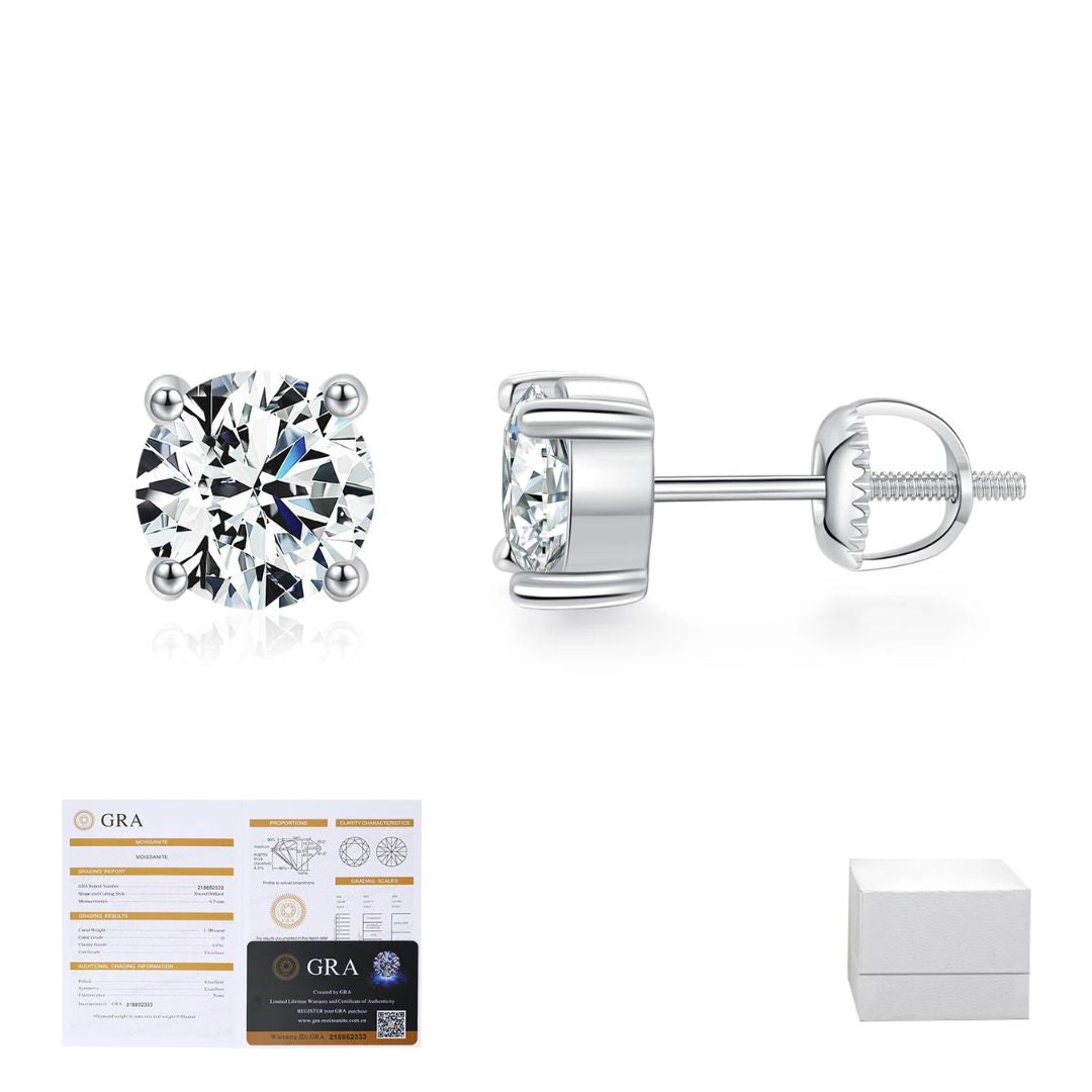 Brautohrring Moissanite 6,5mm 1ct aus 925er Silber