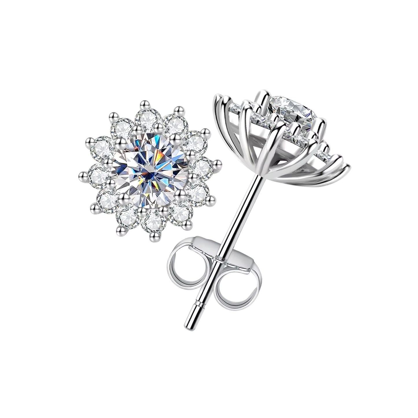 925er Silber Sonnenblumen-Ohrringe mit 1 Karat Moissanite