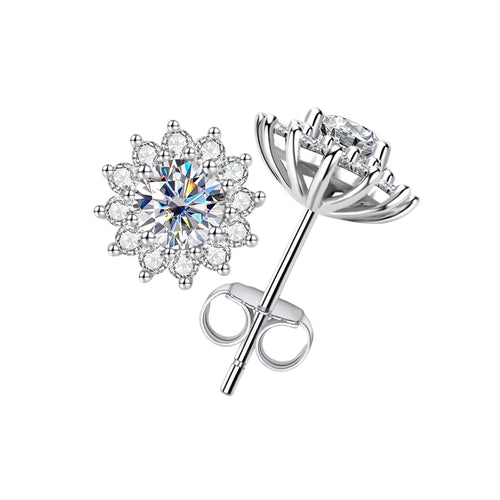 925er Silber Sonnenblumen-Ohrringe mit 1 Karat Moissanite
