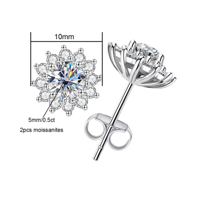 925er Silber Sonnenblumen-Ohrringe mit 1 Karat Moissanite