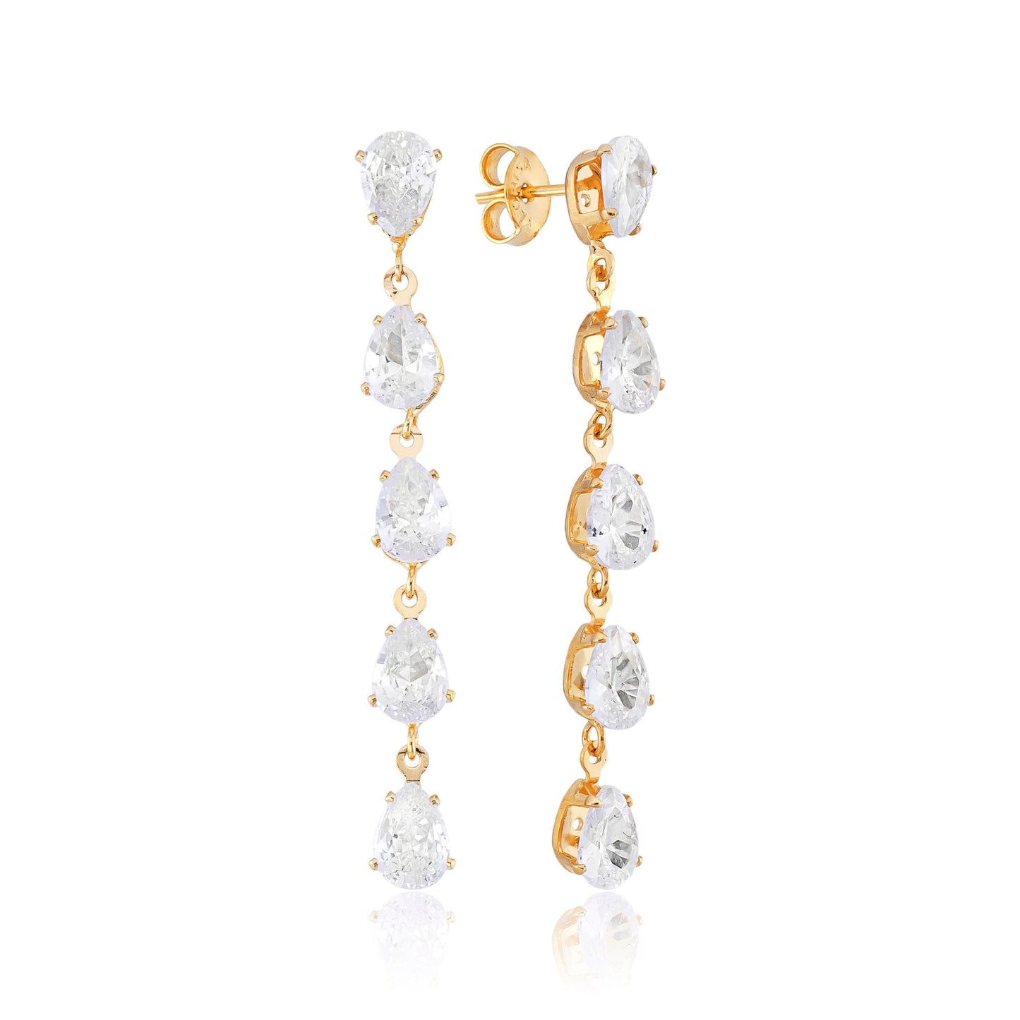 18K vergoldete lange Ohrringe mit Zirkonia-Tropfen