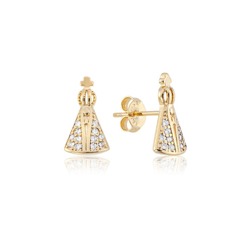 Ohrringe Unsere Liebe Frau von Aparecida mit Zirkonien, vergoldet mit 18 Karat Gold