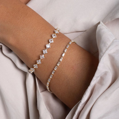 Riviera-Armband mit Zirkonien im Baguette-Schliff, vergoldet mit 18 Karat Gold