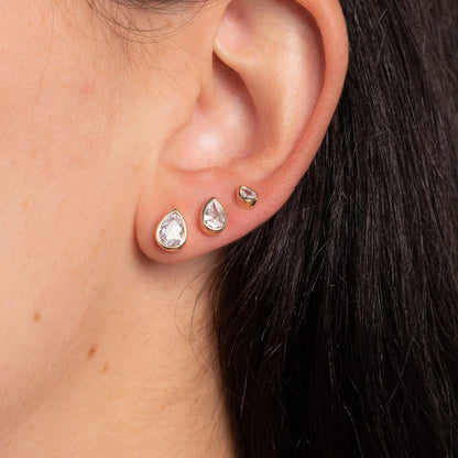 Trio de Brincos Gota com Zircônias Banhado a Ouro 18k