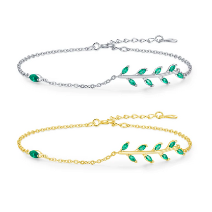 Armband mit grünen Blättern aus 925er Silber