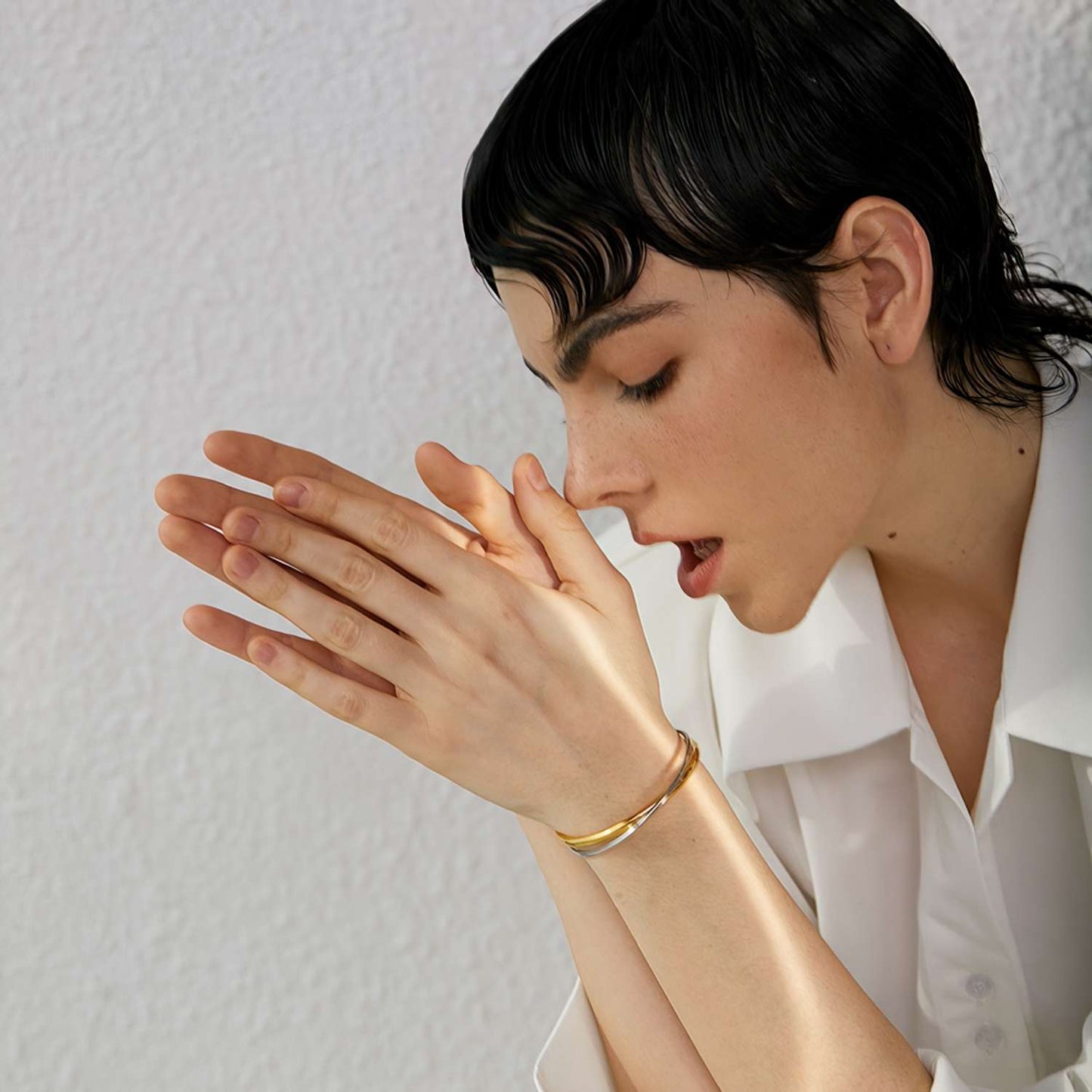 Cuff-Armreif Double, vergoldet mit 18 Karat Gold