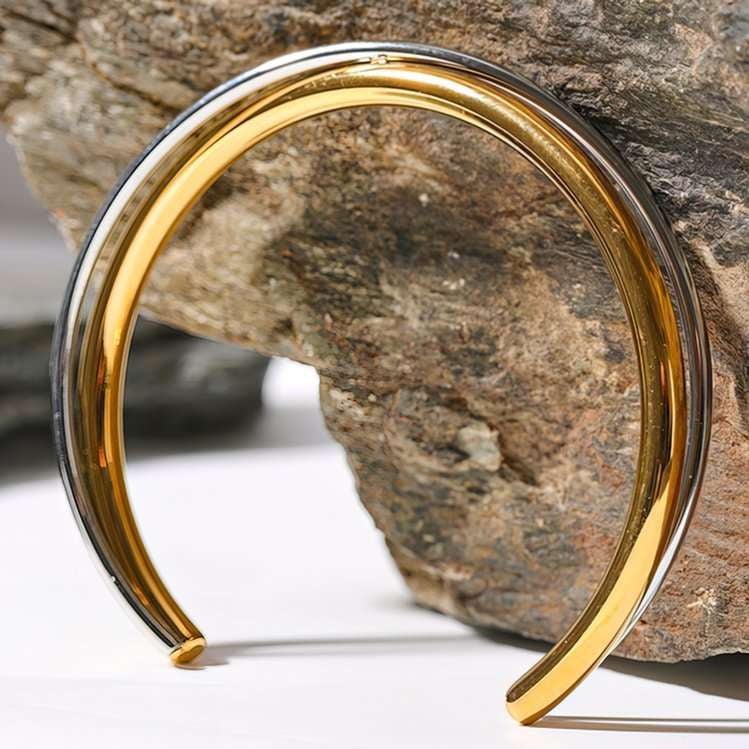 Cuff-Armreif Double, vergoldet mit 18 Karat Gold
