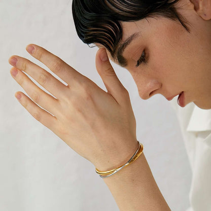 Cuff-Armreif Double, vergoldet mit 18 Karat Gold