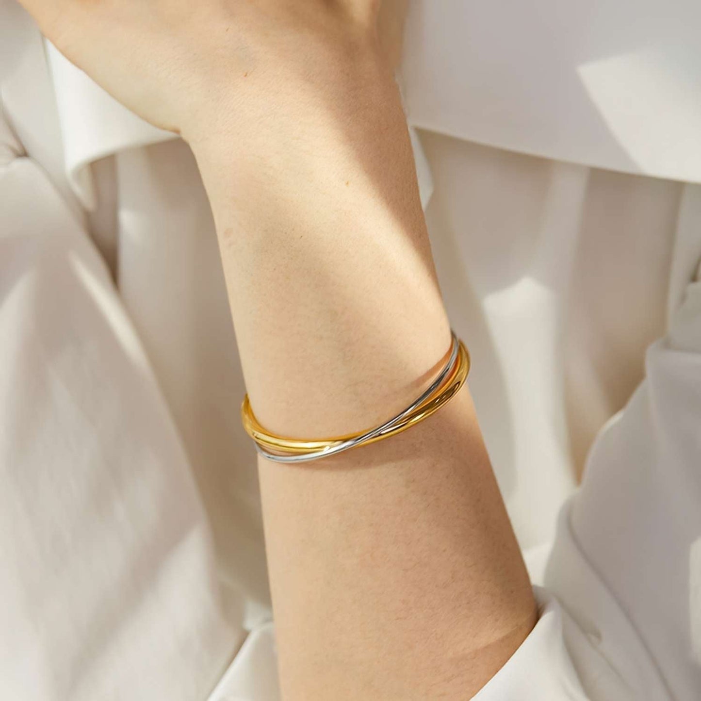 Cuff-Armreif Double, vergoldet mit 18 Karat Gold